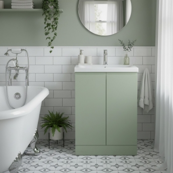 Hudson Reed Urban Floor Standing 2-Door Vanity Unit with Basin 1 Satin Green - 600mm Wide