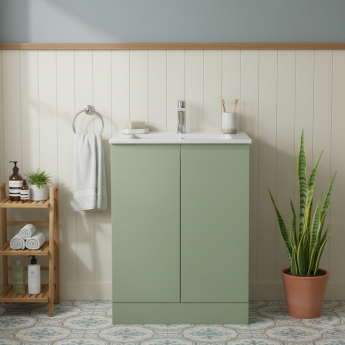 Hudson Reed Urban Floor Standing 2-Door Vanity Unit with Basin 2 Satin Green - 600mm Wide