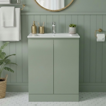 Hudson Reed Urban Floor Standing 2-Door Vanity Unit with Basin 2 Satin Green - 600mm Wide