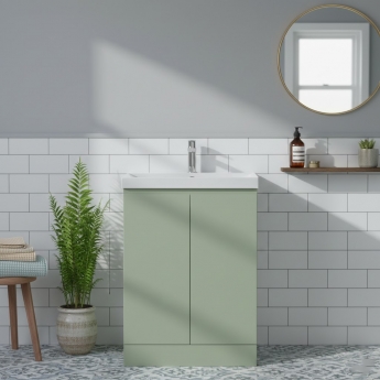 Hudson Reed Urban Floor Standing 2-Door Vanity Unit with Basin 3 Satin Green - 600mm Wide