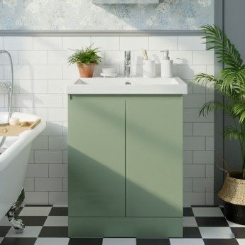 Hudson Reed Urban Floor Standing 2-Door Vanity Unit with Basin 3 Satin Green - 600mm Wide