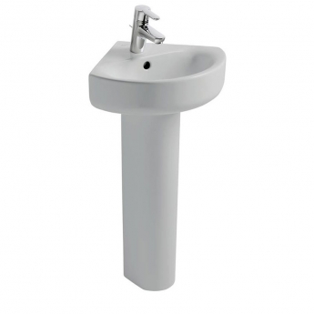 Ideal Standard Concept Arc Corner Basin and Full Pedestal 450mm Wide 1 Tap Hole
