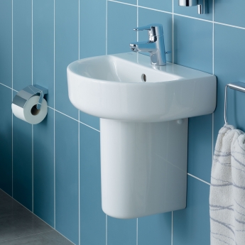 Ideal Standard Concept Arc Handrinse Basin and Semi Pedestal 450mm Wide 1 Tap Hole | Product Image