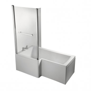 Ideal Standard Concept L-Shaped Hinged Bath Screen with Towel Rail 1400mm H x 828mm W - 5mm Glass