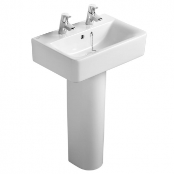 Ideal Standard Concept Cube Short Projection Basin and Full Pedestal 550mm Wide 2 Tap Hole