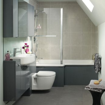 Ideal Standard Concept L-Shaped Hinged Bath Screen with Towel Rail 1400mm H x 828mm W - 5mm Glass