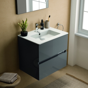 Ideal Standard Eurovit+ Wall Hung 2-Drawer Vanity Unit with Basin 600mm Wide - Mid Grey | Product Image