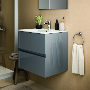 Ideal Standard Eurovit+ Wall Hung 2-Drawer Vanity Unit with Basin 600mm Wide - Mid Grey | Product Image
