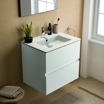 Ideal Standard Eurovit+ Wall Hung 2-Drawer Vanity Unit with Basin 600mm Wide - Gloss White | Product Image