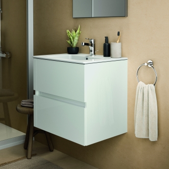 Ideal Standard Eurovit+ Wall Hung 2-Drawer Vanity Unit with Basin 600mm Wide - Gloss White | Product Image
