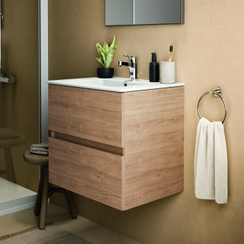 Ideal Standard Eurovit+ Wall Hung 2-Drawer Vanity Unit with Basin 600mm Wide - Natural Oak | Product Image