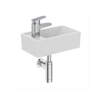 Ideal Standard Eurovit+ LH Wall Hung 1-Door Vanity Unit with Basin 350mm Wide - Mid Grey | Product Image