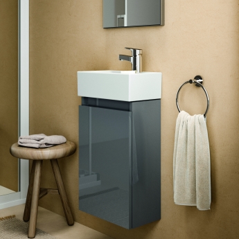 Ideal Standard Eurovit+ RH Wall Hung 1-Door Vanity Unit with Basin 350mm Wide - Mid Grey | Product Image