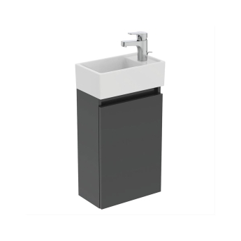Ideal Standard Eurovit+ RH Wall Hung 1-Door Vanity Unit with Basin 350mm Wide - Mid Grey | Product Image