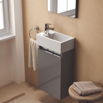 Ideal Standard Eurovit+ LH Wall Hung 1-Door Vanity Unit with Basin 350mm Wide - Mid Grey | Product Image