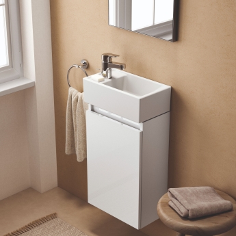 Ideal Standard Eurovit+ LH Wall Hung 1-Door Vanity Unit with Basin 350mm Wide - Gloss White | Product Image