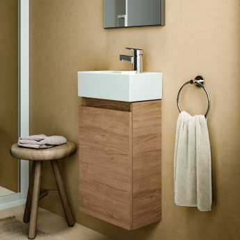 Ideal Standard Eurovit+ RH Wall Hung 1-Door Vanity Unit with Basin 350mm Wide - Natural Oak | Product Image