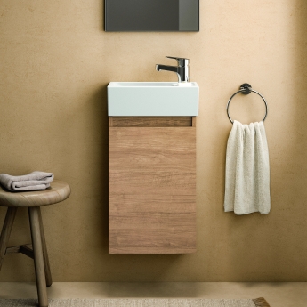 Ideal Standard Eurovit+ RH Wall Hung 1-Door Vanity Unit with Basin 350mm Wide - Natural Oak | Product Image