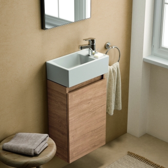 Ideal Standard Eurovit+ RH Wall Hung 1-Door Vanity Unit with Basin 350mm Wide - Natural Oak | Product Image