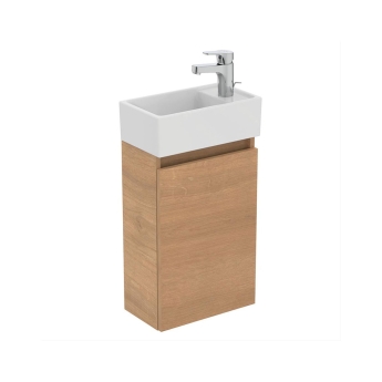 Ideal Standard Eurovit+ RH Wall Hung 1-Door Vanity Unit with Basin 350mm Wide - Natural Oak | Product Image