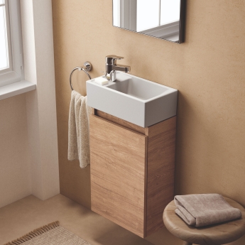 Ideal Standard Eurovit+ LH Wall Hung 1-Door Vanity Unit with Basin 350mm Wide - Natural Oak | Product Image