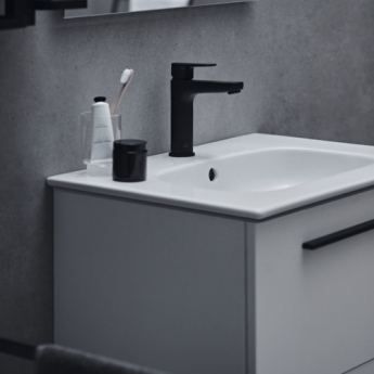 Ideal Standard I.Life A Wall Hung 2-Drawer Vanity Unit with Basin and Matt Black Handle 640mm Wide - Matt White