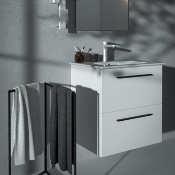 Ideal Standard I.Life A Wall Hung 2-Drawer Vanity Unit with Basin and Matt Black Handle 640mm Wide - Matt White