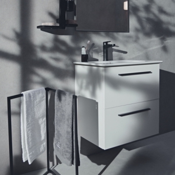 Ideal Standard I.Life A Wall Hung 2-Drawer Vanity Unit with Basin and Matt Black Handle 640mm Wide - Matt White