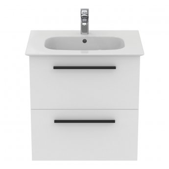 Ideal Standard I.Life A Wall Hung 2-Drawer Vanity Unit with Basin and Matt Black Handle 640mm Wide - Matt White