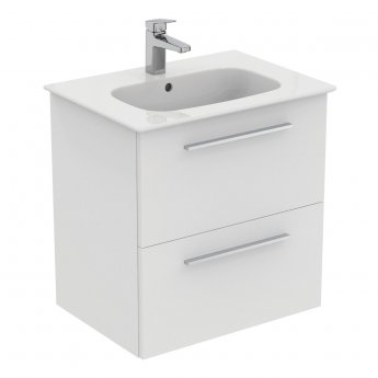 Ideal Standard I.Life A Wall Hung 2-Drawer Vanity Unit with Basin and Brushed Chrome Handle 640mm Wide - Matt White
