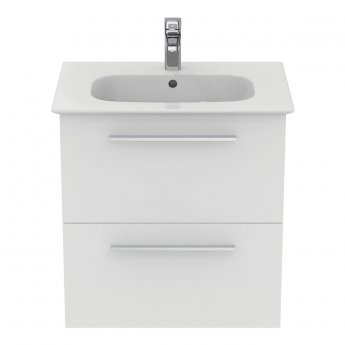 Ideal Standard I.Life A Wall Hung 2-Drawer Vanity Unit with Basin and Brushed Chrome Handle 640mm Wide - Matt White