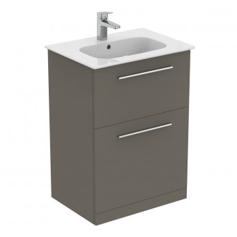 Ideal Standard I.Life A Floor Standing 2-Drawer Vanity Unit with Basin and Brushed Chrome Handle 640mm Wide - Matt Quartz Grey