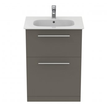 Ideal Standard I.Life A Floor Standing 2-Drawer Vanity Unit with Basin and Brushed Chrome Handle 640mm Wide - Matt Quartz Grey