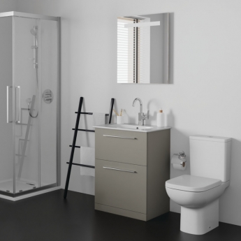 Ideal Standard I.Life A Floor Standing 2-Drawer Vanity Unit with Basin and Brushed Chrome Handle 640mm Wide - Matt Quartz Grey