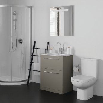 Ideal Standard I.Life A Floor Standing 2-Drawer Vanity Unit with Basin and Brushed Chrome Handle 640mm Wide - Matt Quartz Grey