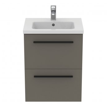 Ideal Standard I.Life S Compact Wall Hung 2-Drawer Vanity Unit with Basin and Matt Black Handle 500mm Wide - Matt Quartz Grey