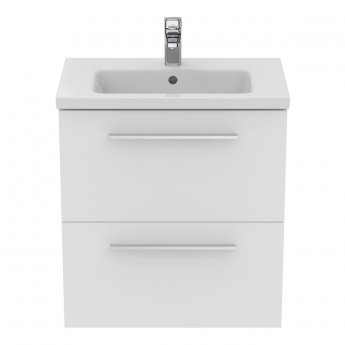 Ideal Standard I.Life S Compact Wall Hung 2-Drawer Vanity Unit with Basin and Brushed Chrome Handle 600mm Wide - Matt White