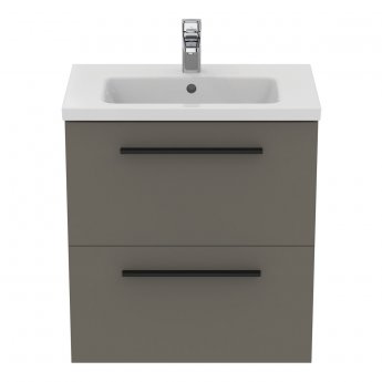 Ideal Standard I.Life S Compact Wall Hung 2-Drawer Vanity Unit with Basin and Matt Black Handle 600mm Wide - Matt Quartz Grey