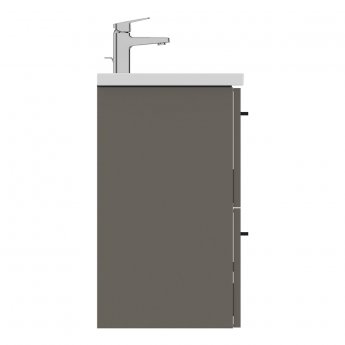Ideal Standard I.Life S Compact Wall Hung 2-Drawer Vanity Unit with Basin and Matt Black Handle 600mm Wide - Matt Quartz Grey