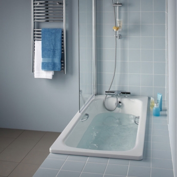Ideal Standard Simplicity Anti-Slip Water Saving Steel Bath with Handgrips 1700mm x 700mm 2 Tap Hole (inc Leg Set)