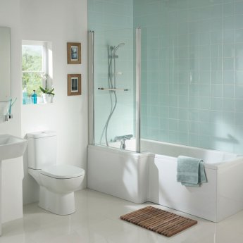 Ideal Standard Tempo L-Shaped Cube Bath Screen with Hinged End Panel and Towel Rail 1400mm H x 830mm W - 5mm Glass