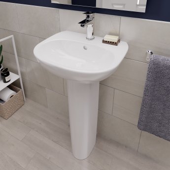 Ideal Standard Tesi Cloakroom Basin and Full Pedestal 450mm Wide 1 Tap Hole