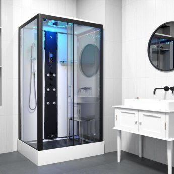 Insignia Monochrome Rectangle Steam Shower Cabin 1050mm x 850mm - Black Frame | Product Image
