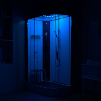 Insignia Monochrome Offset Steam Shower Cabin 1200mm x 800mm LH - Black Frame