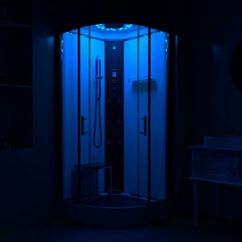 Insignia Monochrome Quadrant Steam Shower Cabin 900mm x 900mm - Black Frame | Product Image