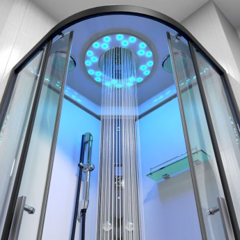 Insignia Monochrome Quadrant Steam Shower Cabin 900mm x 900mm - Black Frame | Product Image