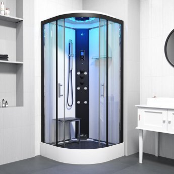 Insignia Monochrome Quadrant Steam Shower Cabin 900mm x 900mm - Black Frame | Product Image