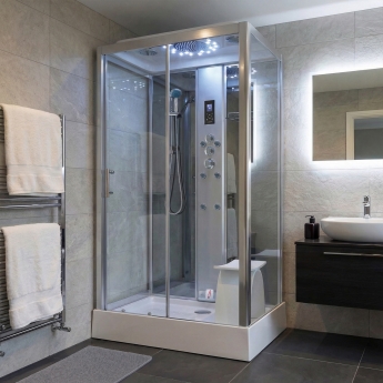Insignia Platinum Rectangular Steam Shower Cabin 1050mm x 850mm - Chrome Frame | Product Image