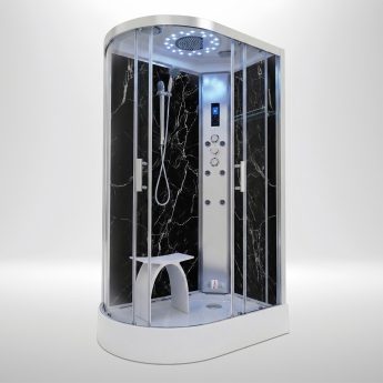 Insignia Platinum Black Marble Offset Quadrant Steam Shower Bath Cabin 1100mm x 700mm RH - Chrome Frame | Product Image
