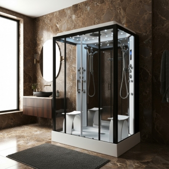 Insignia Platinum Rectangular Steam Twin Shower Cabin 1400mm x 900mm - Black Frame